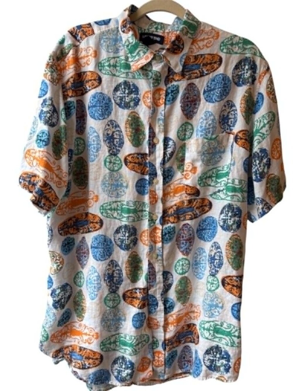Lands’ End Men’s XLT Linen Button Up Shirt Coastal Medallion Print